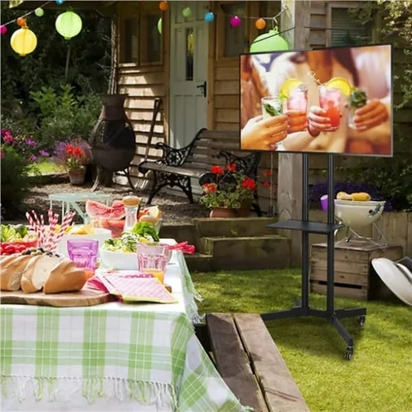 ستاند تلفزيون متحرك بعجلات - مناسب لشاشات 32-75 بوصه مع رف تخزين مدمج