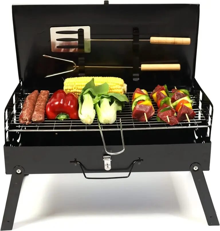 Portable and foldable charcoal grill