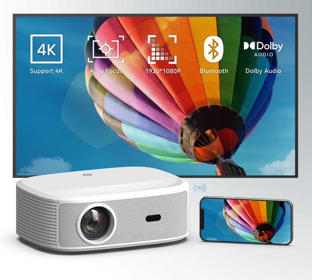 جهاز عرض ذكي بروجكتور Q7 بدقة Full HD - أندرويد 9.0 تركيز تلقائي سطوع 1000 ANSI شاشة حتى 300 بوصة