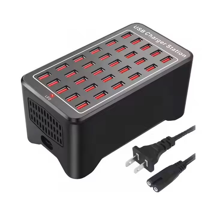 محطة شحن Cinlinso USB 150 واط 30 منفذ (30A)، موزع USB متعدد المنافذ مع اكتشاف ذكي للهواتف الذكية والأجهزة اللوحية والأجهزة الإلكترونية الأخرى