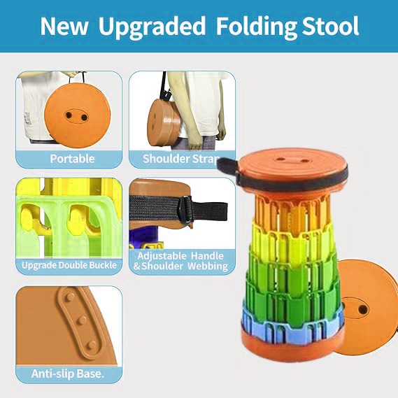 مقعد خارجي محمول قابل للطي، مناسب للتخييم والمشي لمسافات طويلة وصيد الأسماك، وطاولة وكرسي نزهة، ومقعد دائري قابل للطي للأطفال والكبار، مناسب للمنزل والمكتب والحديقة والسفر (لون قوس قزح). مصنوع من مادة متينة وعالية الجودة.