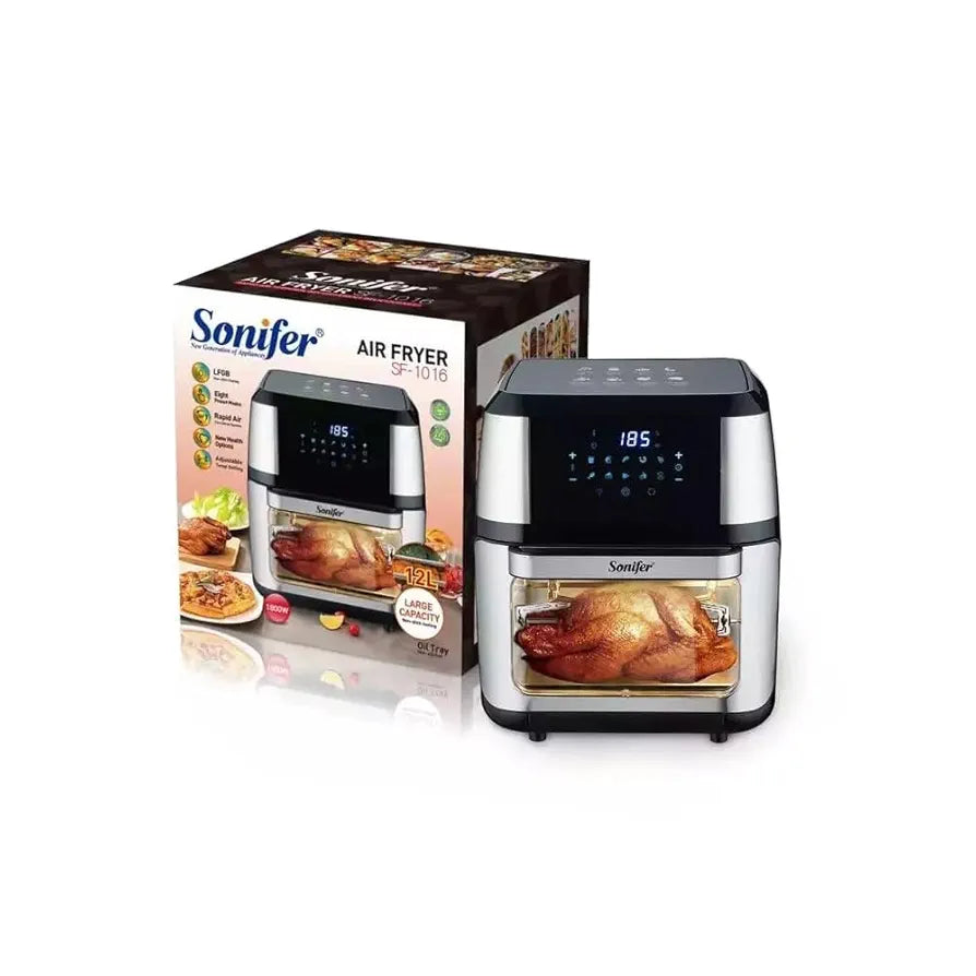 مقلاة هوائية سعة 12 لترًا، 220-240 فولت، 50-60 هرتز، 1800 واط - أسود وفضي