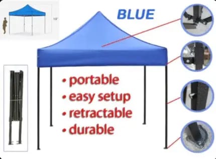 خيمة شديدة التحمل ومقاوم للماء 3×3 وقابل للطي وتعديل الطول مع حامل فلاذي