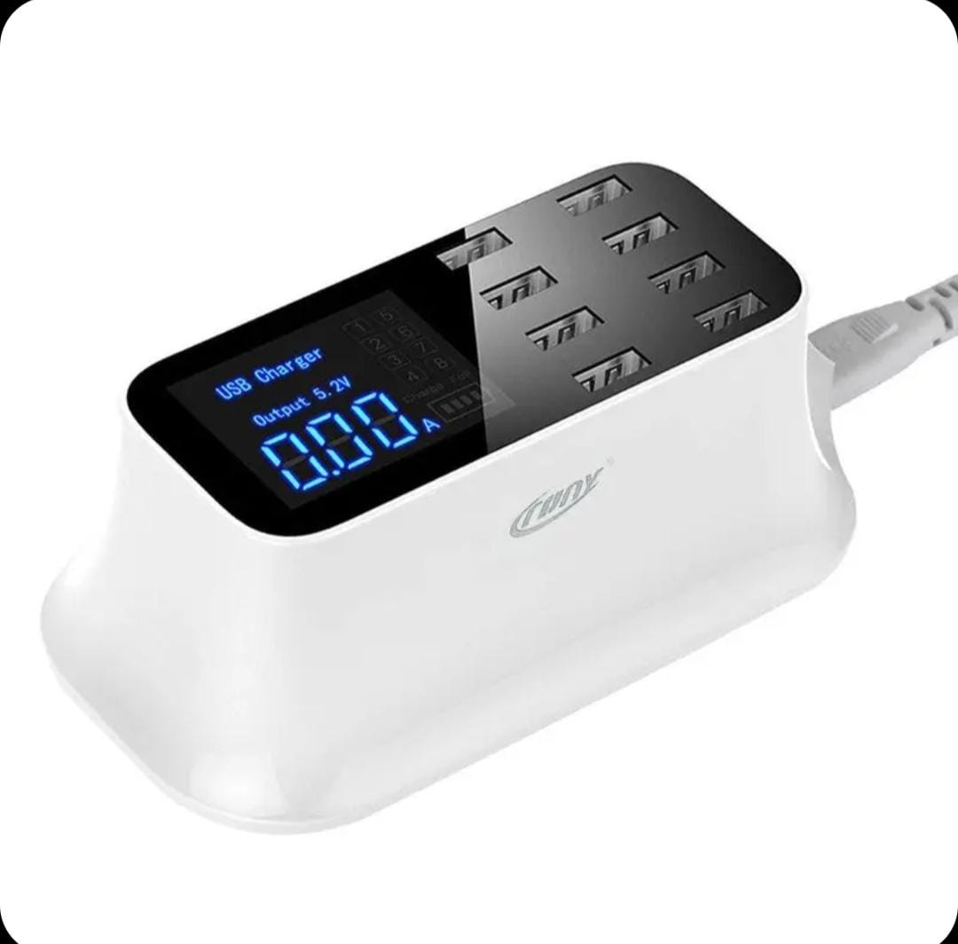 شاحن USB مكتبي بـ8 منافذ مع شاشة LED