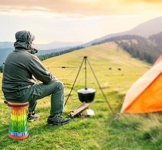 مقعد خارجي محمول قابل للطي، مناسب للتخييم والمشي لمسافات طويلة وصيد الأسماك، وطاولة وكرسي نزهة، ومقعد دائري قابل للطي للأطفال والكبار، مناسب للمنزل والمكتب والحديقة والسفر (لون قوس قزح). مصنوع من مادة متينة وعالية الجودة.